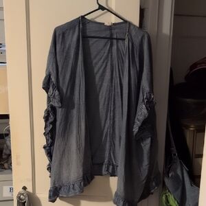 Blue Ruffled Open-Front Cardigan